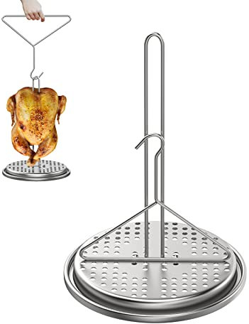 KEESHA Perforiertes Truthahn-Hühnerregal, Hühnerhalter mit verchromtem Drahtgriff, Heberhaken, vertikaler Hähnchenbräter für Frittiere, Grill, Ofen, BBQ