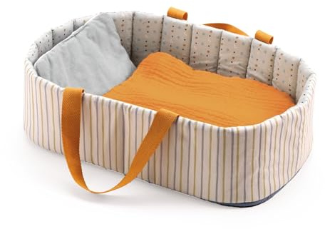 POMEA Babysäng för dockor, 30–36 cm, allergivänligt tyg, med kudde och handtag, grön senap