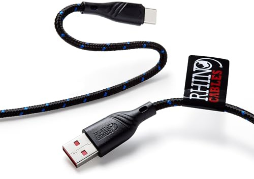 rhinocables - USB to USB C Cable | Fast Charging & Media Syncing | Braided for Durability | Ideal for mobiles, MacBook, Huawei | 3 Way Extension Compatible, Black, 5m