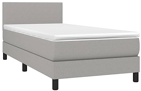 vidaXL Boxspringbett, Bett mit Matratze Kopfteil, Einzelbett Bettgestell mit Lattenrost, Polsterbett Bettrahmen, Hellgrau 90x200cm Stoff