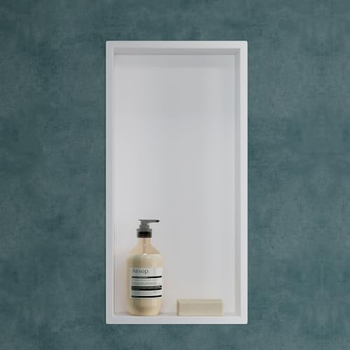 Mai & Mai Nicchia a Parete 30x60x8.3cm Mensola Doccia a Muro a Incasso Piastrellabile in Acciaio Inox Facile da Montare, Bianco