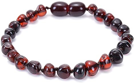 Skcess Bracelet Beads Bernstein, Armband Damen Nickelfrei Schwarz Elastische Glatte Natursteinperlen Armbänder für Herren 15CM