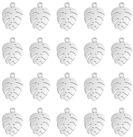 UNICRAFTALE 30 Uds Abalorios de Hojas Tropicales de Acero Inoxidable de Hoja de Monstera Colgantes Colgantes Hipoalergénicos de 13x9mm para Joyería DIY Pulsera Pendiente