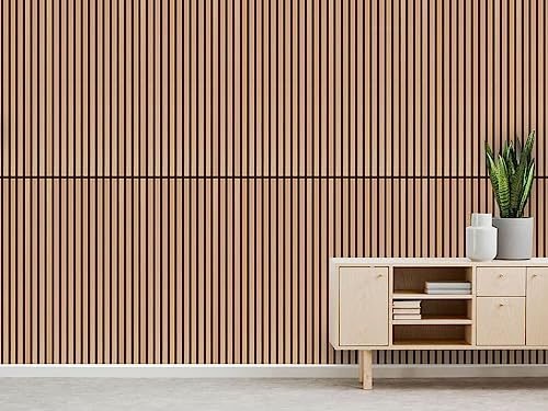 JANGAL Modular Wall Akustikpaneel, Echtholz Furnier Eiche (52x104 cm), Modulares Wandpaneel, mit recyceltem PET-Filz, zum Kleben oder Schrauben, Wandverkleidung, Wand Deko (Davert Oak Furnier)