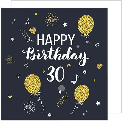Edition Seidel Premium quadratische Glückwunschkarte zum 30. Geburtstag mit Umschlag. Geburtstagskarte Happy Birthday Billet Karte Mann Frau Luftballons Schwarz Gold (GZQ100-30)