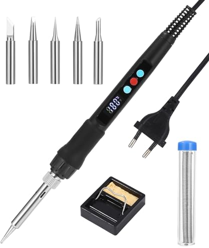 Zawaer Lötkolben Set,100W LED Lötkolben mit Einstellbare und Verriegelte Temperaturen 180℃-500℃,mit ON/OFF,10g Lötdraht, 5 Lötspitzen,Lötkolbenständer, Lötset für Elektrische Arbeiten und Hausgebrauch