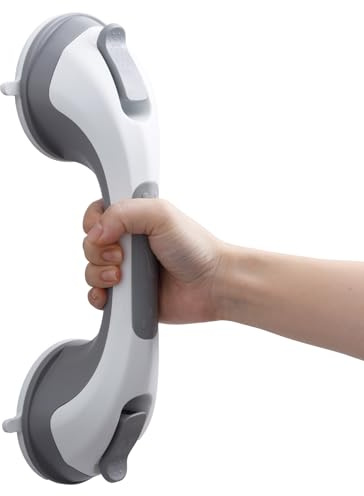 TAILI Shower Grab Bar, 12 Inch Shower Handle for Bathtubs and Elderly, Suction Grab Bars for Seniors Bathroom Safety Handles for Elderly, No Drilling Removable,Grey