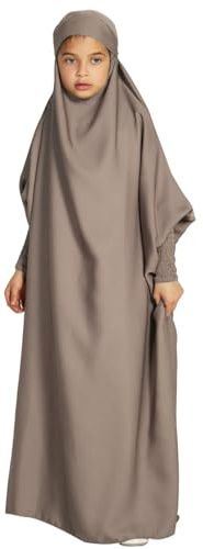 Odizli Gebetskleidung für Kinder Mädchen Abaya Muslim Islam Muslimische Kleider mit Kapuze Langarm Arabisch Türkische Robe Hijab Jilbab Khimar Kaftan Ramadan Burka Lang Gebetskleid Grau 12-13 Jahre