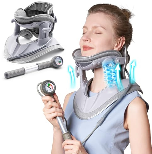 Cervical Neck Traction Device, Adjustable Cervical Traction Device with 3 Power Traction, 8 Airbag Support for Neck Pain Relief Neck Stretcher Air Pump Neck Brace