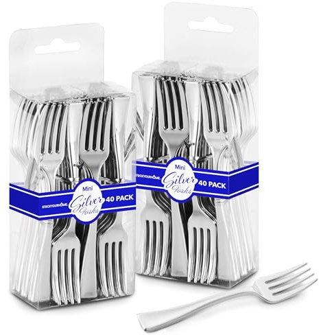 Silver Mini Forks 4 Inch (80-Count) Disposable Plastic Appetizer Fork for Cocktail Hour, Dessert Forks for Wedding Reception, Small Silver Forks for Food Samples, Charcuterie Forks for Holiday Parties