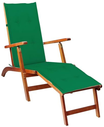 CIADAZ Liegestuhl mit Fußstütze und Auflage, Gartenliege, Sonnenliege, Relaxliege, Terrassenstühle, Deckchair, Beach Chair, Saunaliege, Akazie Massivholz