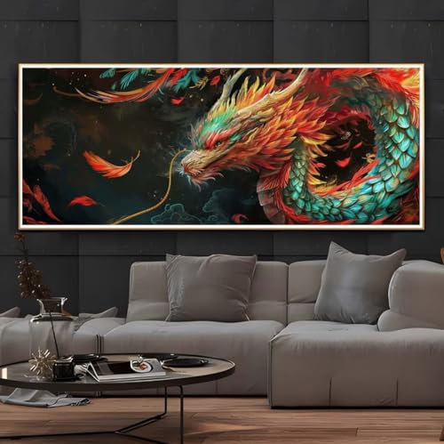 Diamond Painting Tier Drache, Diamond Painting Groß xxl 140 X 70cm, DIY Diamant Painting Bilder, 5D Diamond Painting Erwachsene, Daiments Painting Diamond-Painting Crafts, Haus Wand Dekoration -107FC