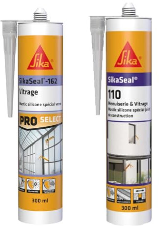 SIKA - Mastic Silicone pour joint de menuiserie & vitrage - Multi-supports - Transparent - 300ml + Mastic Silicone - Spécial verre - Intérieur et extérieur - Ne jaunit pas - Transparent - 300ml