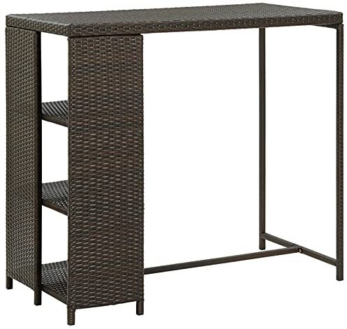 Rantry Bartisch mit braunen Regalen, 120 x 60 x 110 cm, aus Polyrattan, Esstisch, Küchentisch, Gartentisch, Outdoor-Tische