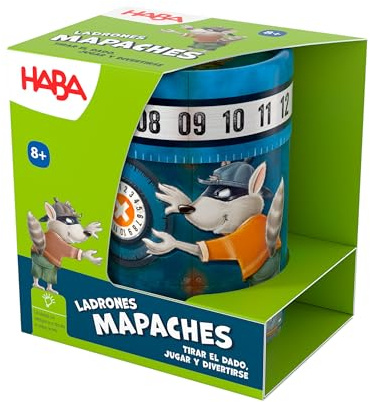HABA 2010899003 - Ladrones Mapaches, Juego Infantil de Mesa de Dados en cubilete. Más 8 años
