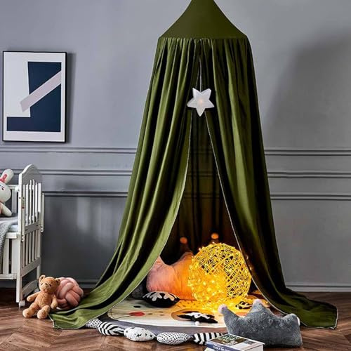 Odot Baldacchino per Letto Bambina, Stile Scandinavo Letto Baldacchino Culla Ereditiera, Tenda Colori Solidi Contro Le Punture di Zanzara per Lettino, Culla, Decorazione (65cm,Verde Militare)