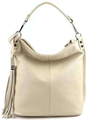 OBC Made IN Italy Damen XL Leder Tasche Business Shopper Schultertasche Ledertasche Umhängetasche Handtasche Nappaleder Beige