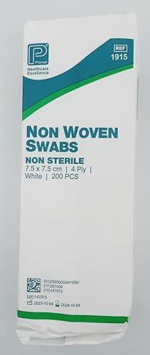 Non-Sterile Gauze Swabs | 4-Ply | Soft Non-Woven Material | Pack of 200 | Highly Absorbent First Aid Supplies for Wound Care, Cleaning, and Dressing (7.5cm x 7.5cm (Pack of 200))