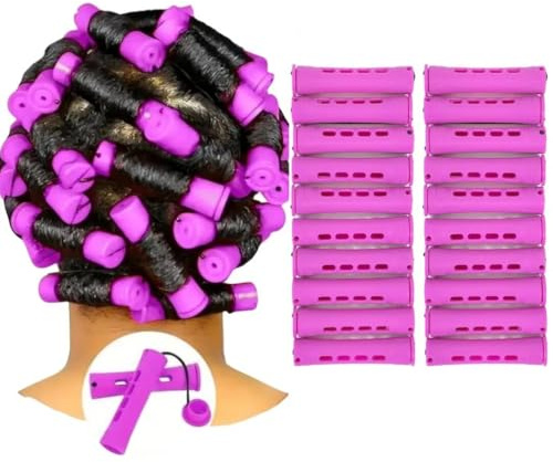 YOROSTAR 20pcs Purple Plastic Perm Rods Set for Natural Hair Cold Wave Rods Hair Curlers Rollers for Long Short Women's Hair DIY Hairdressing Tools
