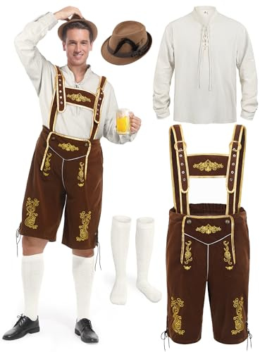 FancyFun Lederhosen män, Oktoberfestkläder män Oktoberfest kostym herr tysk bayersk Lederhosen halloween kostym set