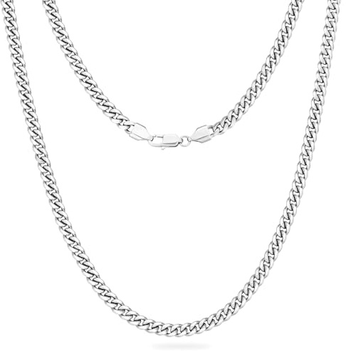 KRKC Herren Halskette, 2/3/4/5mm 14K Gold Vergoldet/Silber Farbe Edelstahl | Panzerkette Cuban-Chain, Geburtstag Geschenk Nickel-frei Dünne Goldkette Silberkette für Männer Länge 45-66cm