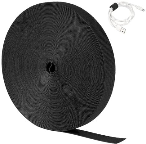 20 m Kabelbinder Klett, 20 mm Klettband Wiederverschließbar, Klettverschluss Zuschneidbar, Klettband Rolle für Kabelmanagement Kabel Organizer (Schwarz)