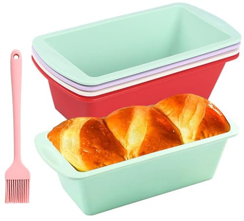 YqsIbth Mini Loaf Tins, 4 Pcs Silicone Loaf Tins, 16 X 8cm Small Cake Bread Tins for Baking 1Lb Loaf Mould Tray Rectangle Silicone Cake Tins for Air Fryer Oven(4 Color)