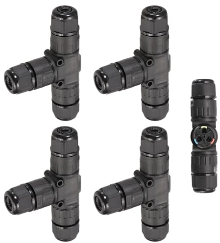 DMiotech 4 Pcs Waterproof Junction Box Electrical Cable Connector 3 Pin T Type Outdoor Wire Connectors Wire Range(5-9mm) for Tunnel Lights, Underwater Lights, Garden Lights
