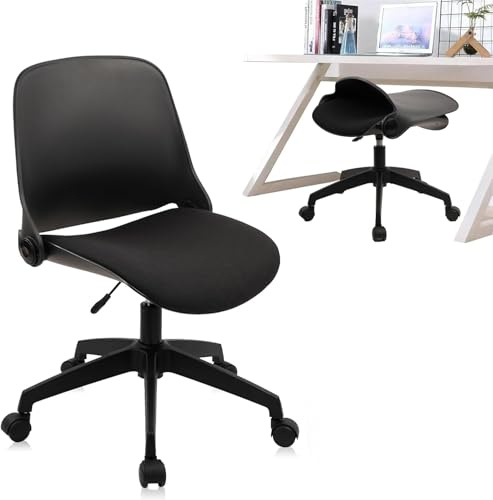 CLATINA Office Foldable Desk Chair with Wheels Adjustable Swivel Rolling Task Chair for Home Offiice Computer,Black(1 Pack)