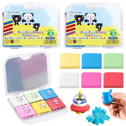 NINGYER 18 Stück Knetradiergummi, 4 x 3,5 x 1cm Knetradierer mit Transparenter Box, Knetgummi Radierer für Bunte Zeichnung Malerei Schulbedarf (Bunt)