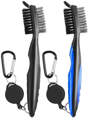 Lot de 2 brosses de club de golf avec mousqueton rétractable, nettoyeur de rainures avec poils métalliques pour fers à repasser, outil de nettoyage efficace pour club de golf