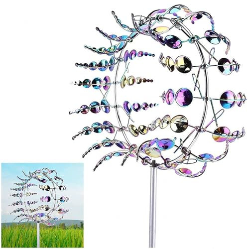 BesBet Magische WindmüHle Garten, 3D Windspiel, Dekoration Metall, Gartengenosse Windspiel, füR Terrasse Und Garten WindmüHlendekoration Im Freien,Colorful