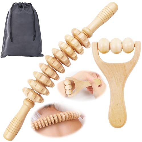 Faszienstab Holz Massageroller,DGMI 2 Stück Buchenholz Faszienstab,Premium Massageroller,FaszienrolleHolz,Massage Roller Massagegerät für Beine,Nacken,Muskelentspannung,Körperformung