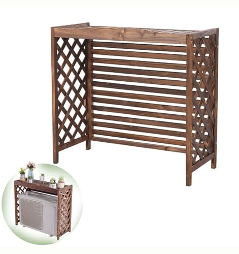 Soporte de madera maciza para aire acondicionado, rejilla de madera maciza, estante decorativo de privacidad, estante de decoración de plantas, soporte de madera para plantas, carbonización