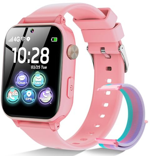 CATGIFF 4G Reloj Inteligente Niños, Smartwatch para Niños Niñas con Videollamadas,Llamadas Voz,Mensajes,GPS, SOS, WiFi, Modo Clase, Juegos, Podómetro,Relojes Teléfono Regalos 4-12 (Arancio Rojizo)