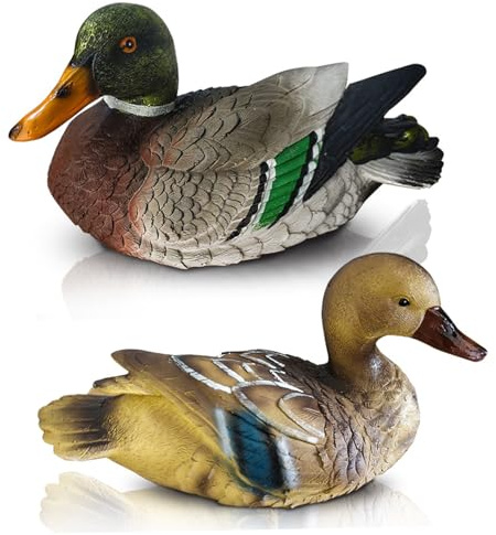 CUCUFA 2Pcs Duck Figurine Realistic Fake Mandarin Floating Ducks for Pond Colorful & Weather Resistant Resin Decor for Garden, Yard, Lawn, Patio, Floating Ducks for Pond