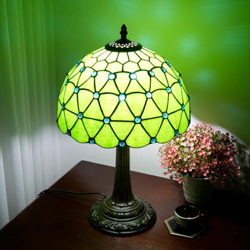 12in Tiffany Table Lamp,Stained Glass Table Lamps for bedrooms Living Room Green Crystal Style Bedside Table Night Lamp Home Decoration Creative Gifts Atmosphere Lights