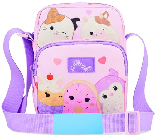 Squishmallows väska flickor och tonåringar slingväska söt Cam katten axelväska barn för mobiltelefon plånbok resor, ROSA, 21Hx15Wx5Dcm