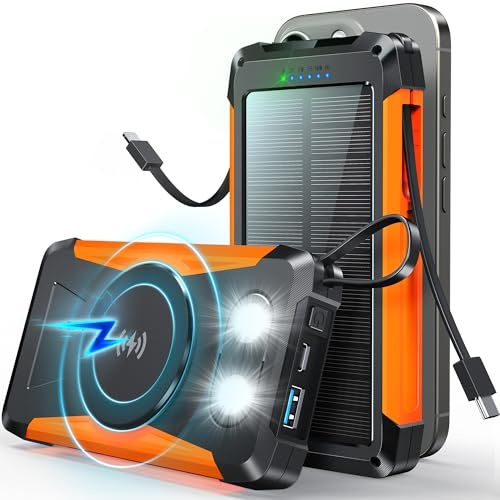 Power Bank magnetico 20000 mAh caricabatterie solare portatile wireless 22,5 W USB C PD QC 3.0 ricarica rapida campeggio batteria esterna 5 uscite 3 ingressi, con 2 torcia LED per esterni (nero