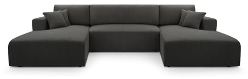 FurniShop24 Ecksofa mit Schlaffunktion und Bettkasten - Eckcouch U-Form Klappsofa - Schlafcouch zum Wohnzimmer, Minimalistisches Design Eckcouch Como U Anthrazit, Schlafsofa