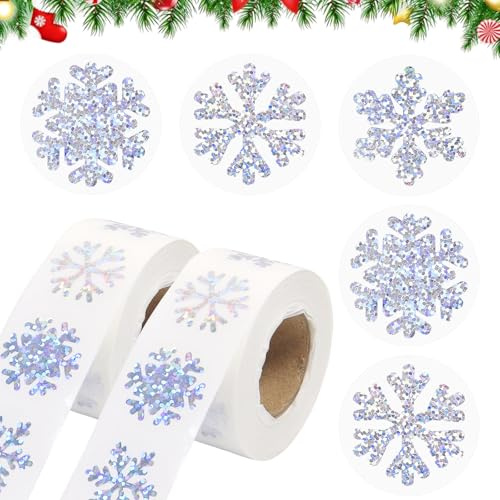Weihnachten Aufkleber,1000Stück Weihnachts Schneeflocken Sticker Niedliche Sticker Rolle Weihnachten Deko Weihnachts Selbstklebende Schneeflocken Geschenkaufkleber Scrapbooking Umschläge Backetikett
