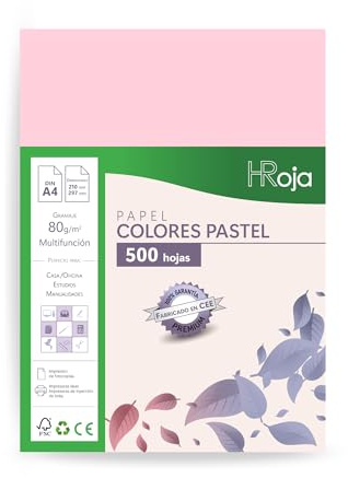 HRoja - Papel A4 Rosa Pastel 80 gr, 500 hojas - Hecho en Europa - Folios Colores Pastel para Impresora Inkjet y Láser | Ideal para Oficina, Hogar y Manualidades