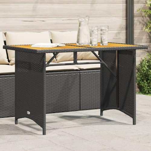 HaoChrymec Gartentisch mit Holzplatte Schwarz 110x68x70 cm, PE-Rattan, Langlebiger Pulverbeschichteter Stahlrahmen, Wetterfest, Balkon Tisch, Beistelltisch Outdoor, Loungetisch Garten