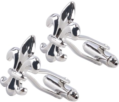 Riven Lot de 2 boutons de manchette fleur de lys Cadeau pour hommes Chemise moderne Boutons de manchette pour hommes Mariage Anniversaire Fête, Argent