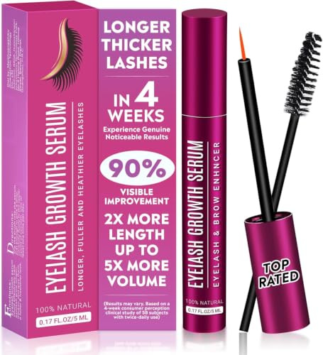 Eyelash Serum Without Hormones, Lash Serum - Eyelash Growth Serum, Natural Eyelash Serum with Eyebrow Brush, for Broken Eyelashes, Faster Eyelash Growth (5 ml)