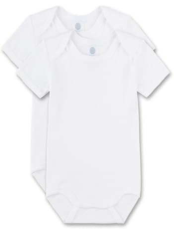 Sanetta Unisex – babybody 321860, 2-pack, enfärgad, Vit, 68 cm