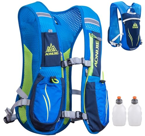 TRIWONDER Ultraleicht Trinkrucksack, 5.5L Laufrucksack, Trailrunning Rucksack, Hydration Pack im Freien, Rucksack Outdoor für Laufen, Marathon, Radfahren (Blau - mit 2 Wasserflaschen)