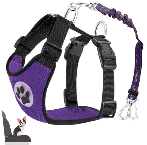 Lukovee Dog Seat Belt for Car, Adjustable Dog Car Harness for Large Medium Small Dogs, Soft Padded & Breathable Mesh Dog Seatbelt with Car Strap and Carabiner (Purple,L)