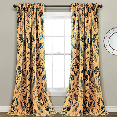 Lush Decor Yellow-and-Blue Devonia Room-Darkening Window Curtain Set (84 x 52)