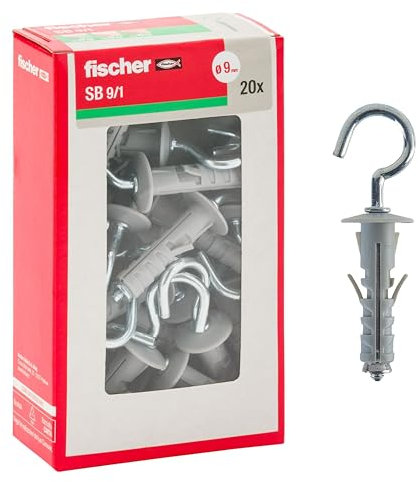 Fischer 20 Tasselli con Gancio Occhiolo Aperto SB 9, Universali con Gancio per il Fissaggio su Muro e Cemento, 508231